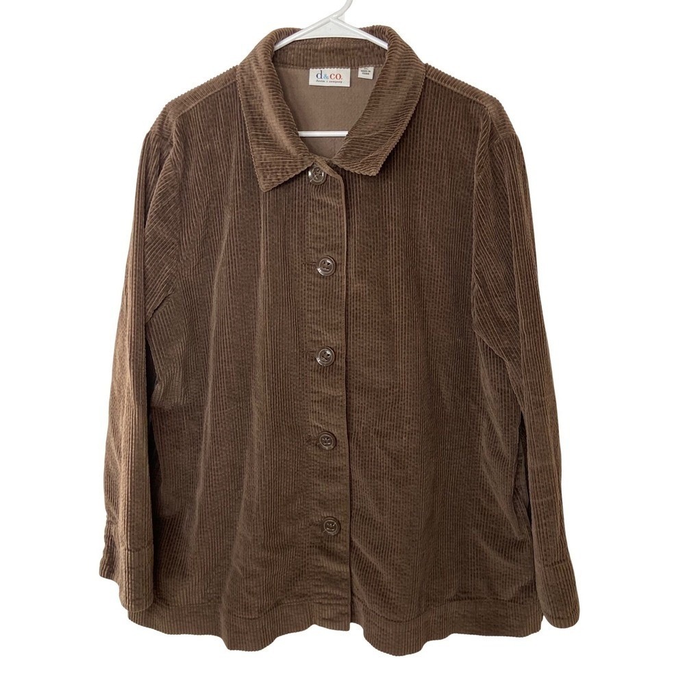 Denim & Co Brown Corduroy Button Front Jacket XL‎ Cotton Wide Wale